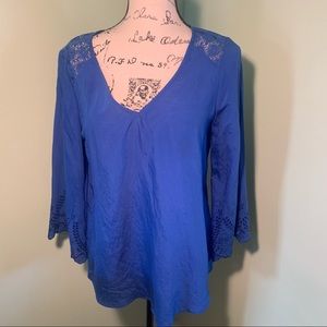 Fig and flower lace bright blue blouse
